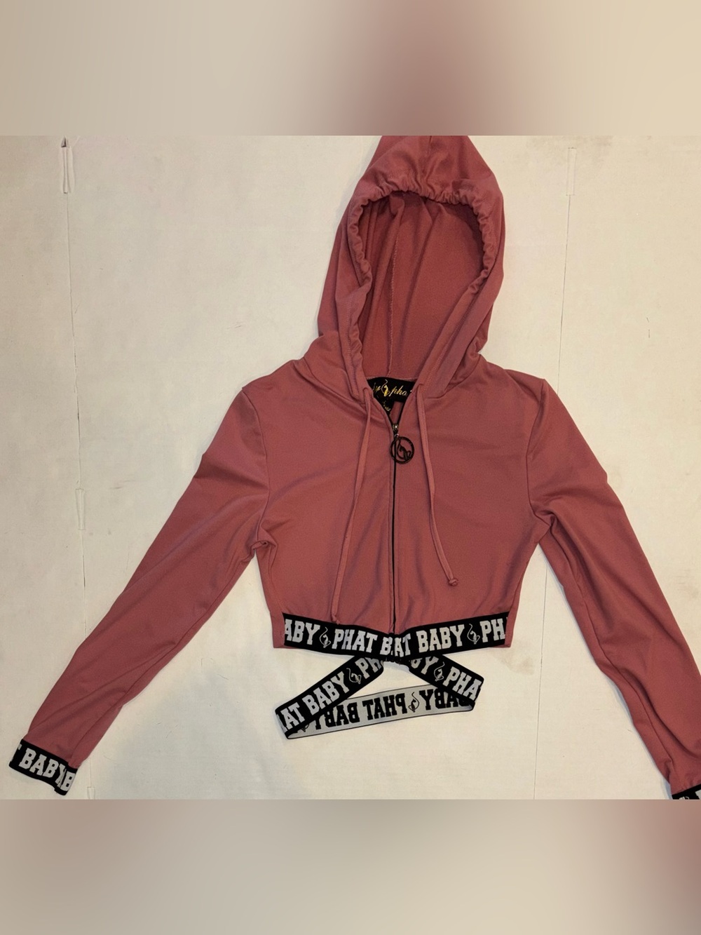 Baby Phat Rose Pink Cropped Bomber Hoodie Jacket